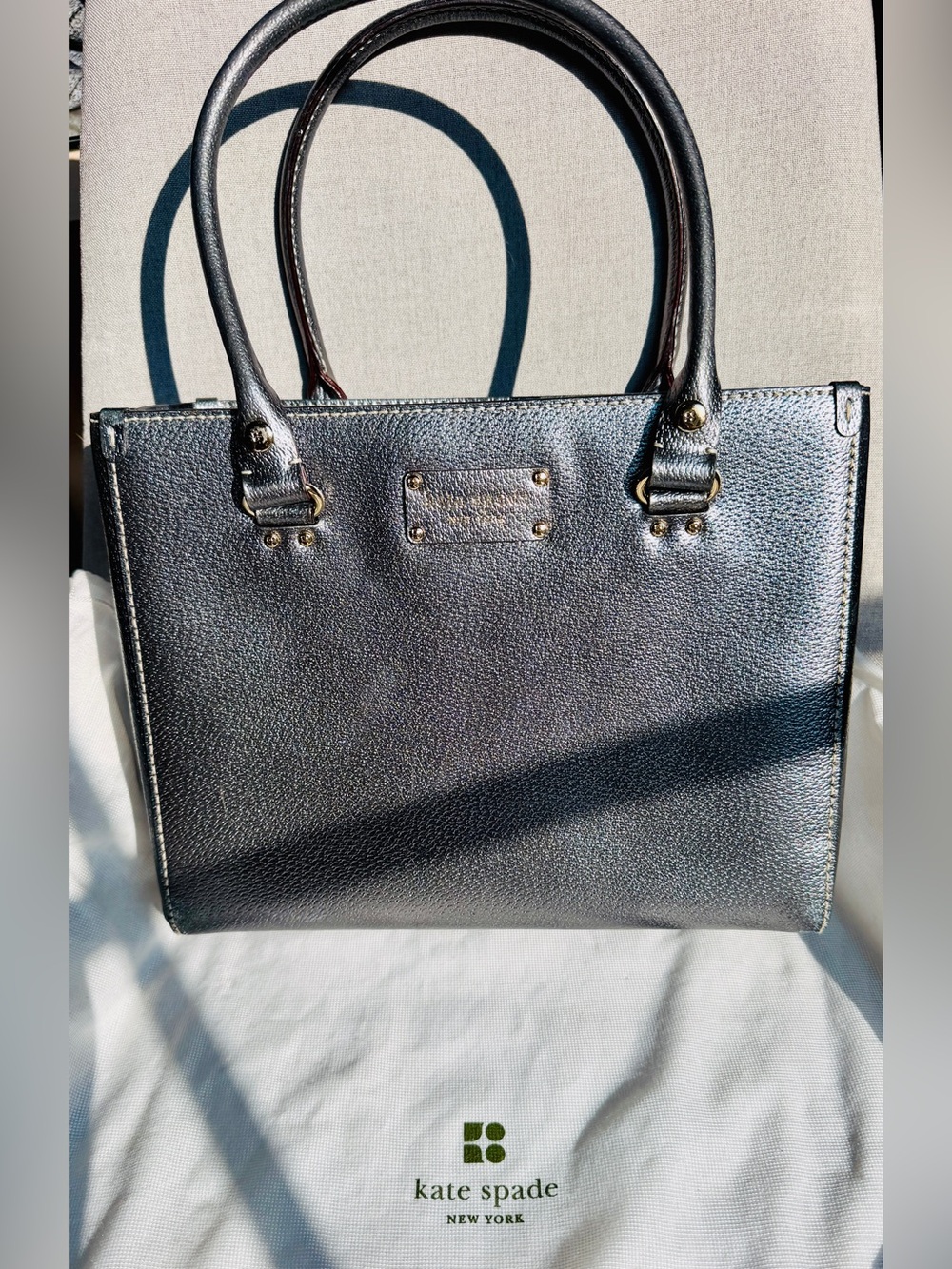 Kate Spade gunmetal Pebbled Leather Structured Tote EUC